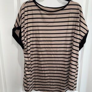 SHEIN Black and Tan Striped Short Sleeve Top